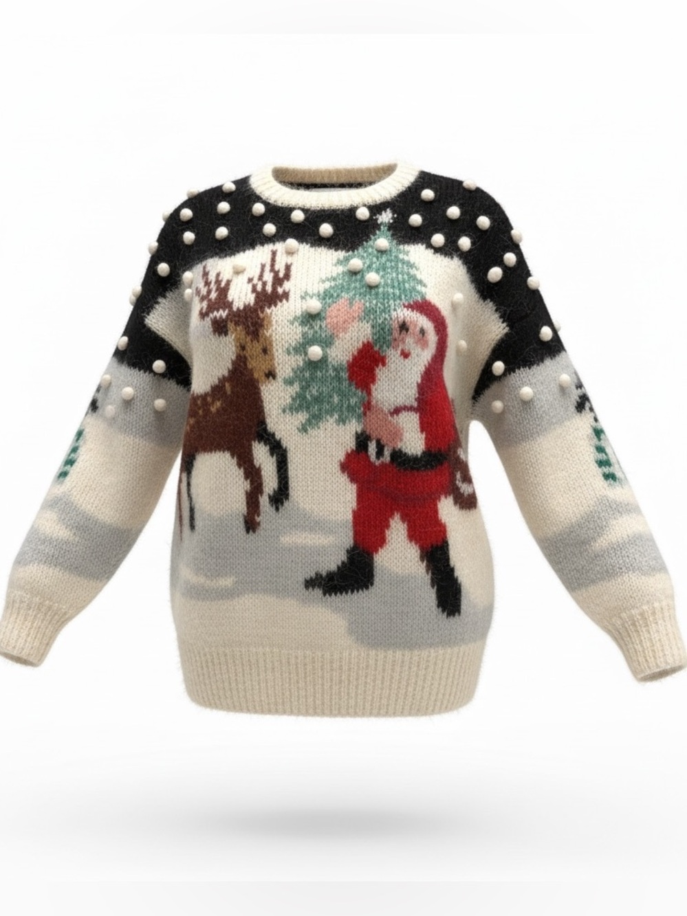 Vintage Christmas Holiday Wool Santa Crewneck Sweater, Size Large, EUC